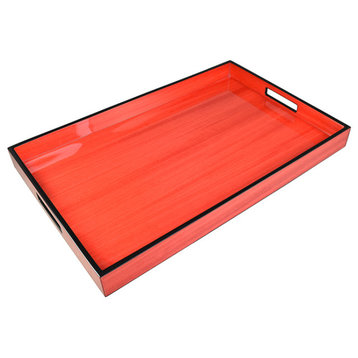 Lacquer Rectangle Tray, Red Tulipwood with Black Trim