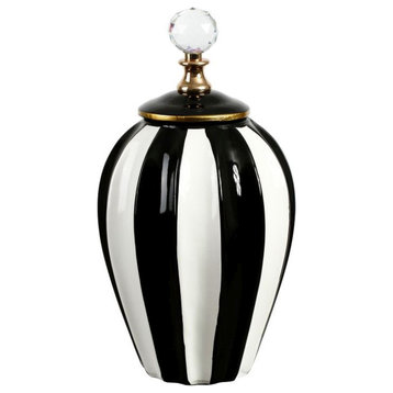 Mark Roberts Spring 2022 Classic Stripe Vase with Lid, Large, 13", Black/White
