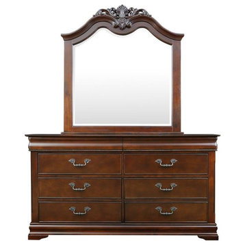 Furniture of America Ruben Solid Wood 2-Piece Dresser and Mirror in Cherry