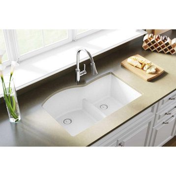 ELGHU3322RWH0 Quartz Classic 33" Undermount Sink with Aqua Divide, White