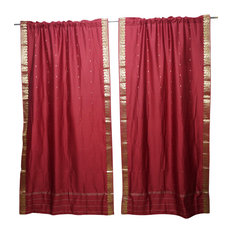 Mogul Interior - 2 Red Sheer Sari Curtain Road Pocket Drape Decorative Panel 84X44 - Curtains