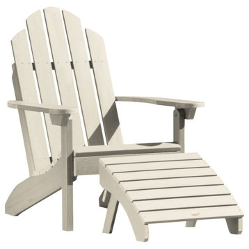 Traditional Adirondack Chair With Ottoman, Weatherproof Design, Whitewash