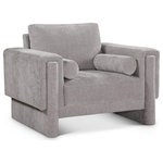 Meridian Furniture - Madeline Chenille Fabric Upholstered Chair, Grey, Chair - Refresh your living space with this Madeline chenille fabric living room chair. It's upholstered in rich grey chenille fabric with plush padding and bolster pillows that complete the look while supporting your body while you relax and unwind. The chair's modish design ensures it seamlessly complements any decor and fits well with other items in the Madeline collection. Whether you're entertaining guests or unwinding with a book, this chair provides both coziness and sophistication.