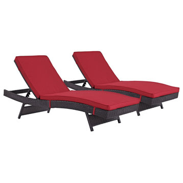 Convene Chaise Outdoor Upholstered Fabric Set of 2, Espresso Red