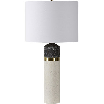 Kaitlyn Terrazzo White and Black Speckled Table Lamp With Off-White Cotton Shade