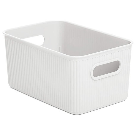 Superio Ribbed Storage Bin, Plastic Storage Basket, White, 5 L