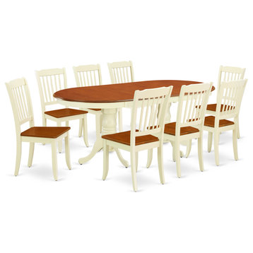 9-Piece Oval 60/78" Table With 18" Leaf and 8 Vertical Slatted Chairs
