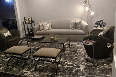 Living room - mid-sized contemporary formal and enclosed dark wood floor and brown floor living room idea in New York with beige walls, no fireplace and no tv
