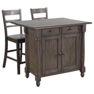 Sunset Trading Shades of Gray 3-Piece Expandable Wood Kitchen Island Set in Gray