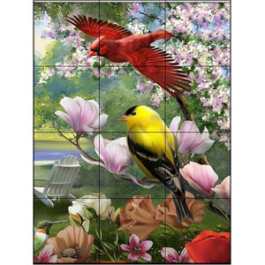 Beautiful Birds Ceramic Tile set 4 of 4.25" x 4.25" Kiln Fired Song Bird Decor 