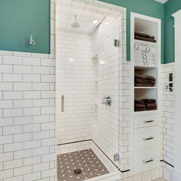 Craftsman Subway Tile Bathroom with Custom Mosaic Floor