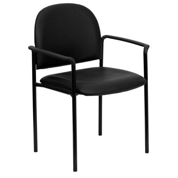 Comfort Black Vinyl Stackable Steel Side Reception Chair with Arms