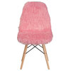 4 Pack Dining Chair, Wooden Legs & Shaggy Faux Fur Upholstered Seat, Light Pink