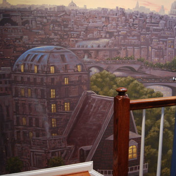 Paris Panorama 360 degree Mural hand painted throughout a 17 foot stairway