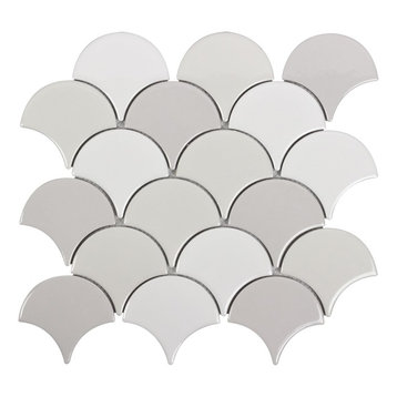 MTO0242 Modern Fan Fish Scale Gray White Glazed Natural Ceramic Mosaic Tile
