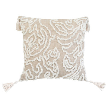 Chenille Damask Tassel Decorative Pillow