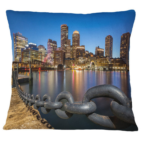 Boston Skyline At Dusk Cityscape Photo Throw Pillow, 18"x18"