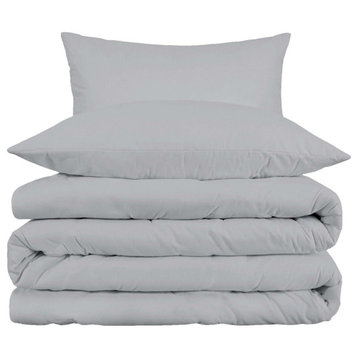 Cotton Blend Duvet Cover and Pillow Sham Set, Light Gray, Full/Queen