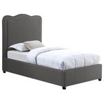 Meridian Furniture - Felix Linen Upholstered Bed, Gray, Twin - Catch some Z's in style when you're tucked into this Felix linen textured fabric bed. Rich grey linen textured fabric covers nearly every square inch of this fabulous bed, which features a curved headboard that's slightly padded to give you the ideal cozy spot for catching up on your bedtime reading. Espresso legs contrast nicely with the neutral fabric upholstery, adding to the overall sophisticated look of this handsome bed.