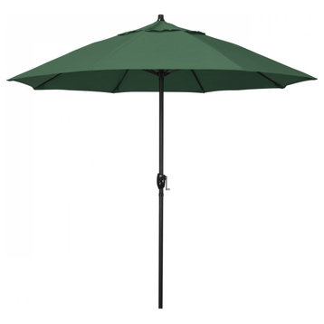 7.5' Patio Umbrella Bronze Pole Fiberglass Ribs Auto Tilt Olefin, Hunter Green