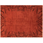 Bareens Designer Rugs - Bohemian Ziegler Petrina Red Hand-Knotted Wool Rug - 5'9'' x 8'2'' - Enhance the ambiance of your home with this magnificent Persian-influenced Turkish hand-knotted rug made by skilled artisans capable of creating the most exceptional vegetable dyes and hand-spun wool. This exquisite handmade rug is a one-of-a-kind  Kafkaz, otherwise identified as Chobi, Chobi Peshawar, Oushak, or Ziegler rug. These handmade rugs are crafted in Pakistan utilizing superior-quality wool imported from Australia, New Zealand, and Korea in two types of weaves: the Persian weave and the Mori weave. This rug is meticulously crafted by hand using the finest natural vegetable dyes extracted from local plants. The artisans use a blend of hand-spun local and fine merino wool, resulting in a rug with a compelling texture, higher lanolin content, and longer staple. The artisans occasionally incorporate natural or artificial silk into the pile to enhance specific motifs. The finished product is an awe-inspiring execution of flawless design and an understated palette that exudes elegance.