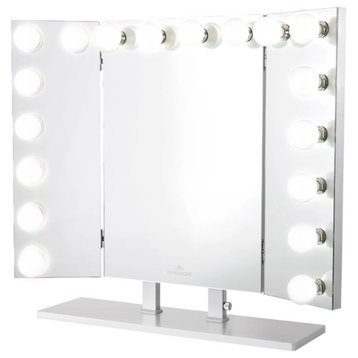 Trifecta Pro Vanity Mirror, Silver, Led Globe Bulbs