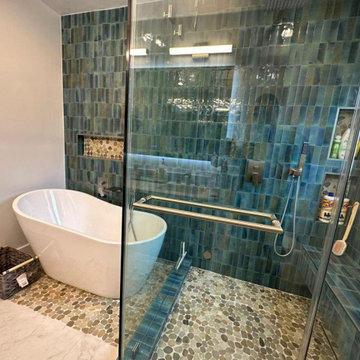 Full Bathroom Remodel Green Mosaic Tile