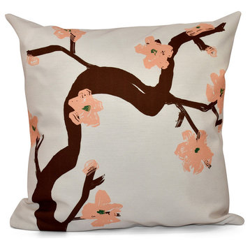 Polyester Pillow, Floral, Peach, 16"x16"
