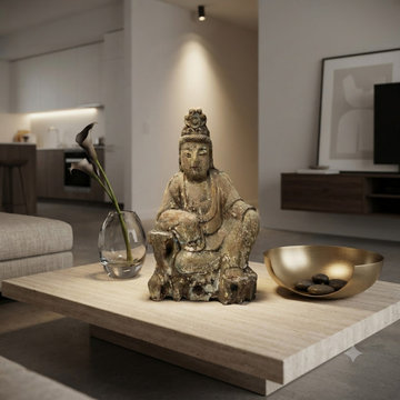 Vintage Rustic Wood Finish Sitting Bodhisattva Buddha Statue GB712