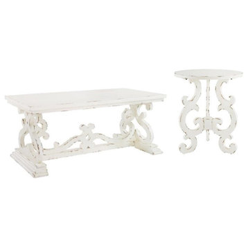 Home Square 2-Piece Set with Coffee Table and End Table in White