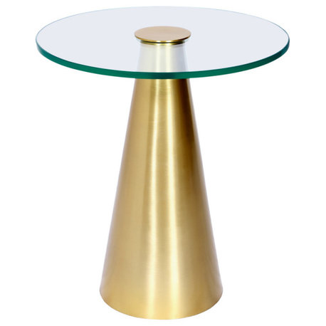 Glassimo Glass Top End Table, Brushed Gold Finish