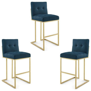 Home Square 3 Piece Upholstered Metal Bar Stool Set in Gold and Azure
