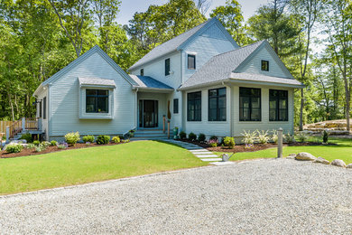 Inspiration for a coastal blue concrete fiberboard house exterior remodel in Boston