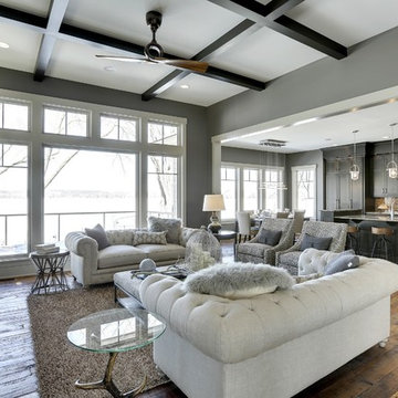 Weathered Antique Flooring in a Contemporary Open Living Room