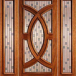 Mahogany Prehung Single Door and 2 Sidelites, Circle Decorative Glass - Front Doors
