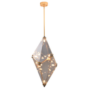 22.8" Gold Metal Chandelier With a Smoke Glass Shade