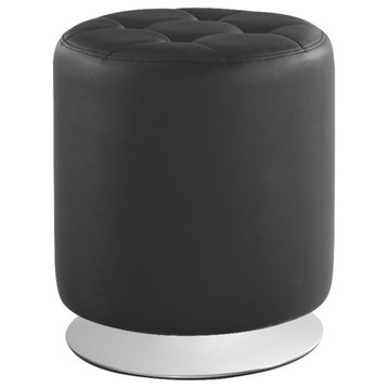 Bowery Hill Modern Round Faux Leather Swivel Ottoman in Black