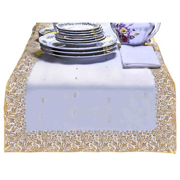 White Gold - Hand Crafted Table Runner (India) - 14 X 70 Inches