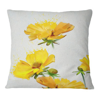 Designart Large Orange Gerbera on White - Floral Throw Pillow - 18x18