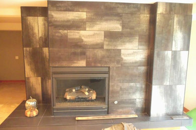 Living room - modern living room idea in Detroit