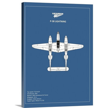 "BP Lockheed P38 Lightning" Wrapped Canvas Art Print, 18"x24"x1.5"