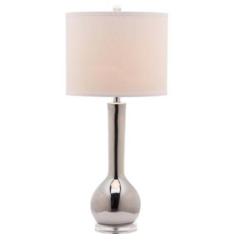 Safavieh Mae Long Neck Ceramic Table Lamp, Silver, White Shade