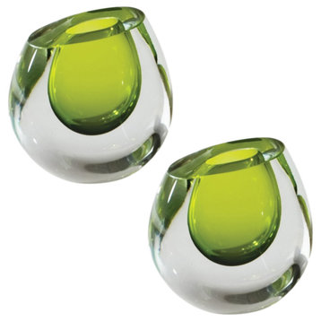 Luxe Fat Set of 2 Lime Green Art Glass Jewel Vase