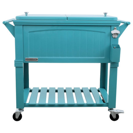 Permasteel 80 Quart Portable Rolling Patio Cooler, Teal