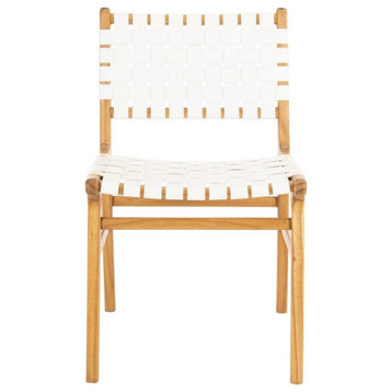Buster Woven Leather Dining Chair, Set of 2, White/Natural