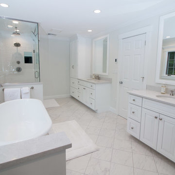 Contemporary & Transitional Sea Salt Classic bath remodel w/ classic marble tile