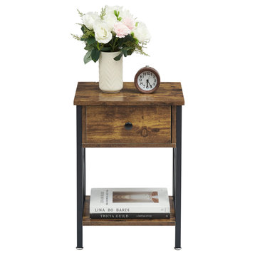 Modern Nightstand with Drawer & Storage Shelf, Antique Brown