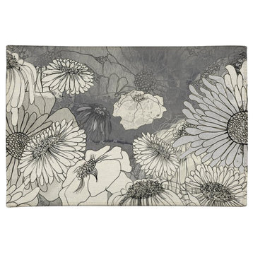 Flowers on Grey 3'x5' Chenille Rug