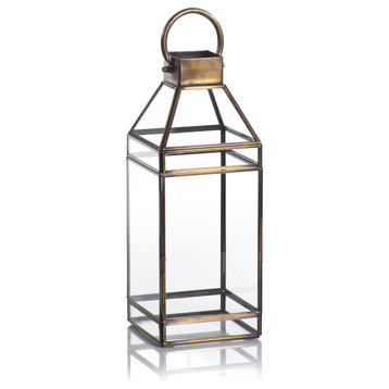 Martino 15" Tall Antique Brass Glass Lantern