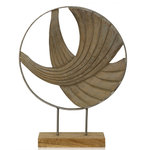 StyleCraft - Layered Waves Ii Natural Carved Wood Table Top Accessory With Wave Designs - Give modern decor a rustic, natural touch with this natural curved wood accessory with wave designs. Within a perfectly round metal ring, two waves of mango wood precisely curve and overlap while coordinating with the pedestal base. In a modern living room, office or foyer, this large sculpture is the ideal way to show off eye-catching style and rich texture.